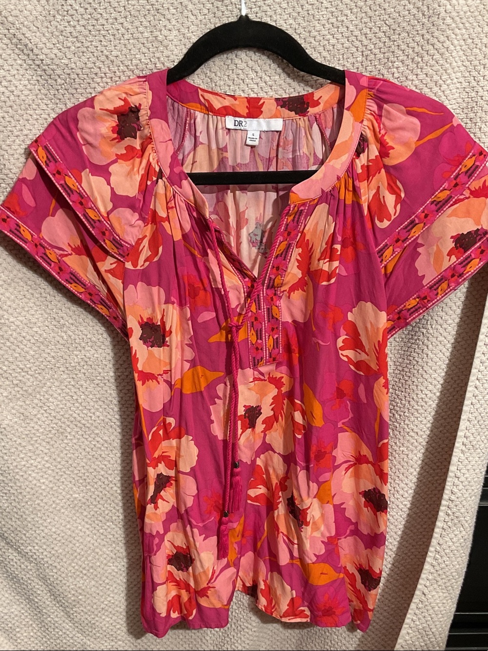 DR2 Fuchsia Pink & Coral Floral Short-Sleeve Tunic
